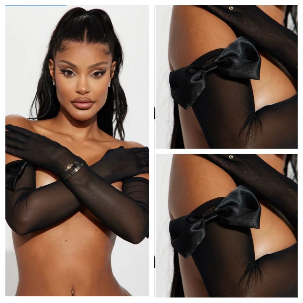 NWOT Leg Avenue Black Sheer Gloves with Satin Bow SIZE OS